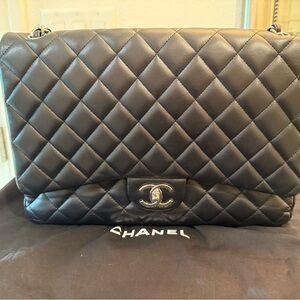 Chanel Classic Maxi  Black Double Flap with Silver Hardware